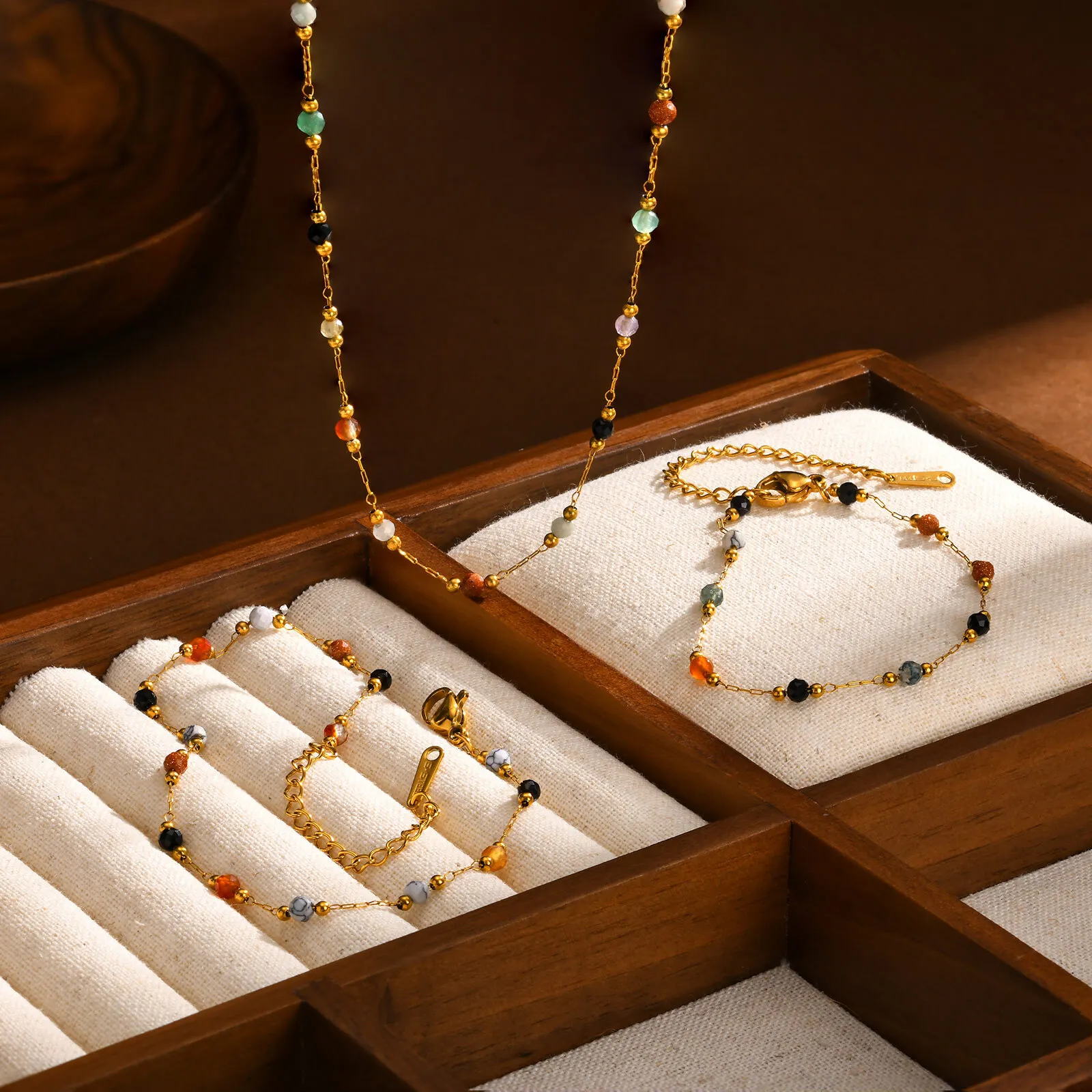 Jc Jewelry & Watches Photos - 자연석 비즈 체인 발찌, 여성용, 스테인리스
